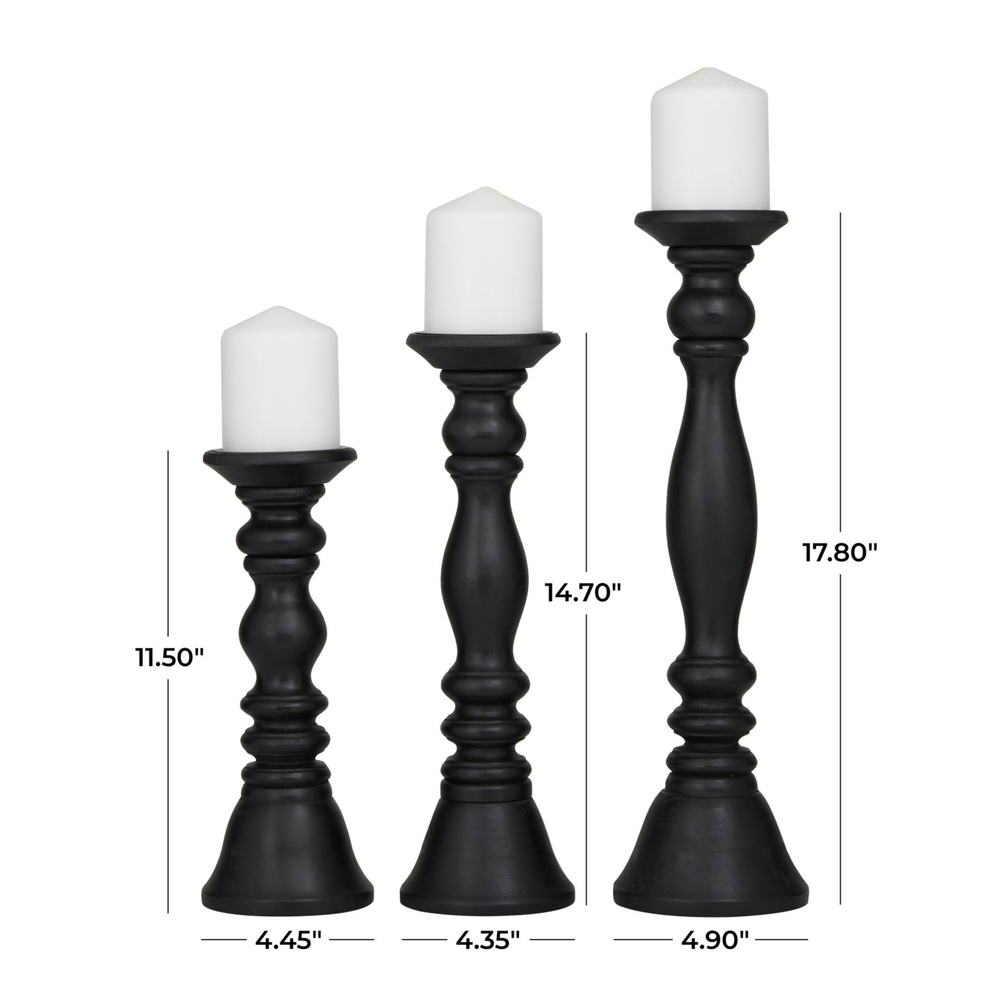 Turned Wood Pillar Candle Holder Set